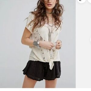Free People Castaway Tunic Top tie front embroidered eyelet women’s Size S